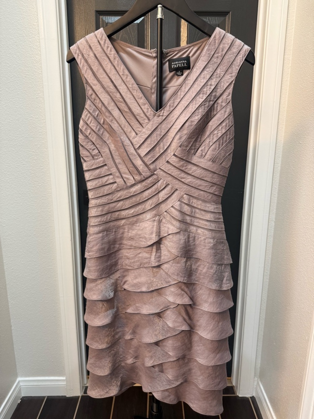 Adrianna Papell Dusty Mauve Pleated Ruffle Midi Dress - Picture 1 of 5